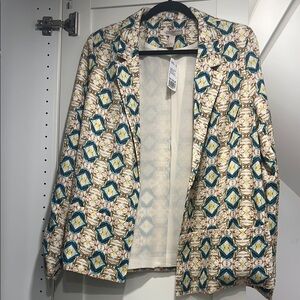 New with tags:Forever 21 cream, brown and teal Blazer with Geometric Pattern